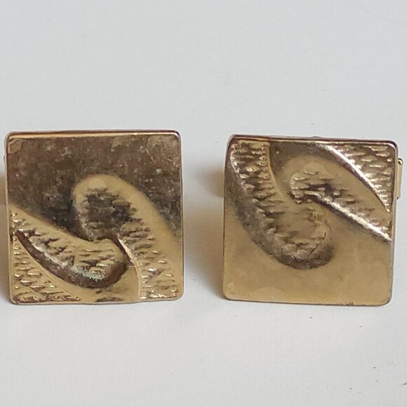 Brushed Metal Gold Tone Men's Cufflinks PAIR Set of Men's Cufflinks - Picture 1 of 3